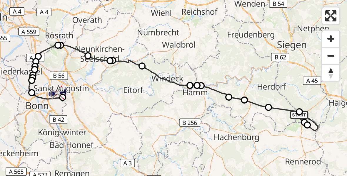 Flugroute Polizeihubschrauber Burbach - Sankt Augustin, 05 Juni 2026, 09:37