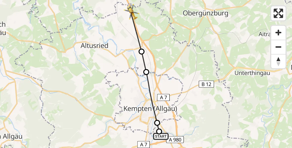 Flugroute Rettungshubschrauber Kempten-Durach Flugplatz - Dietmannsried, 05 Juni 2026, 09:38