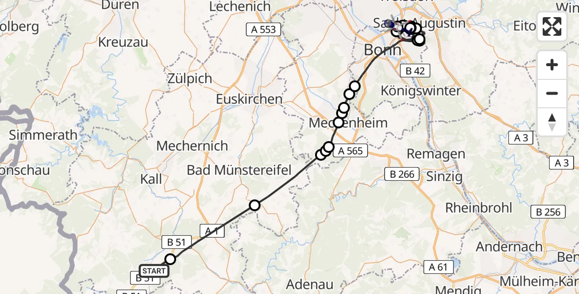 Flugroute Polizeihubschrauber Dahlem - Sankt Augustin, 05 Juni 2026, 09:43