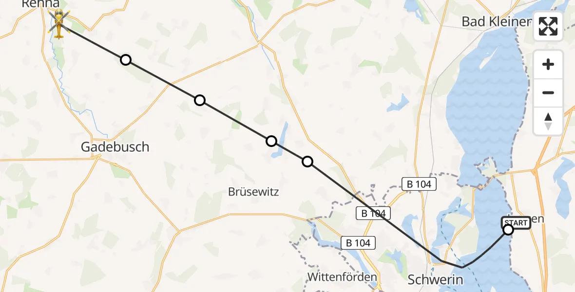 Flugroute Ambulanzhubschrauber Leezen - Rehna, 05 Juni 2026, 09:43