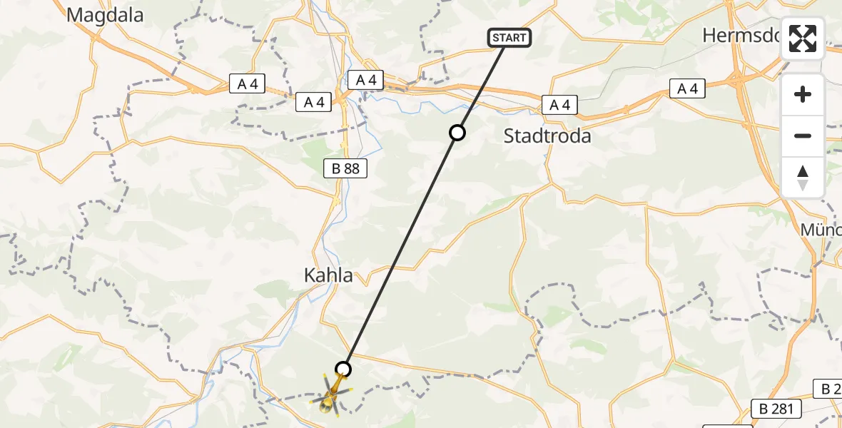 Flugroute Rettungshubschrauber Schlöben - Hummelshain, 05 Juni 2026, 09:44