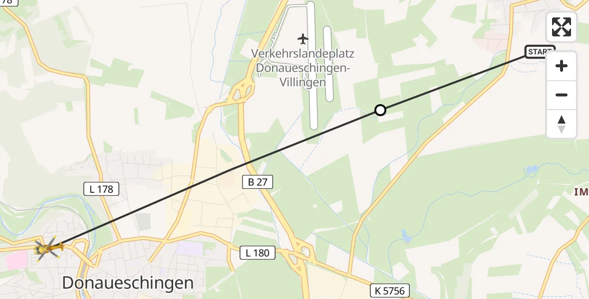 Flugroute Ambulanzhubschrauber Donaueschingen - Donaueschingen, 05 Juni 2026, 09:48