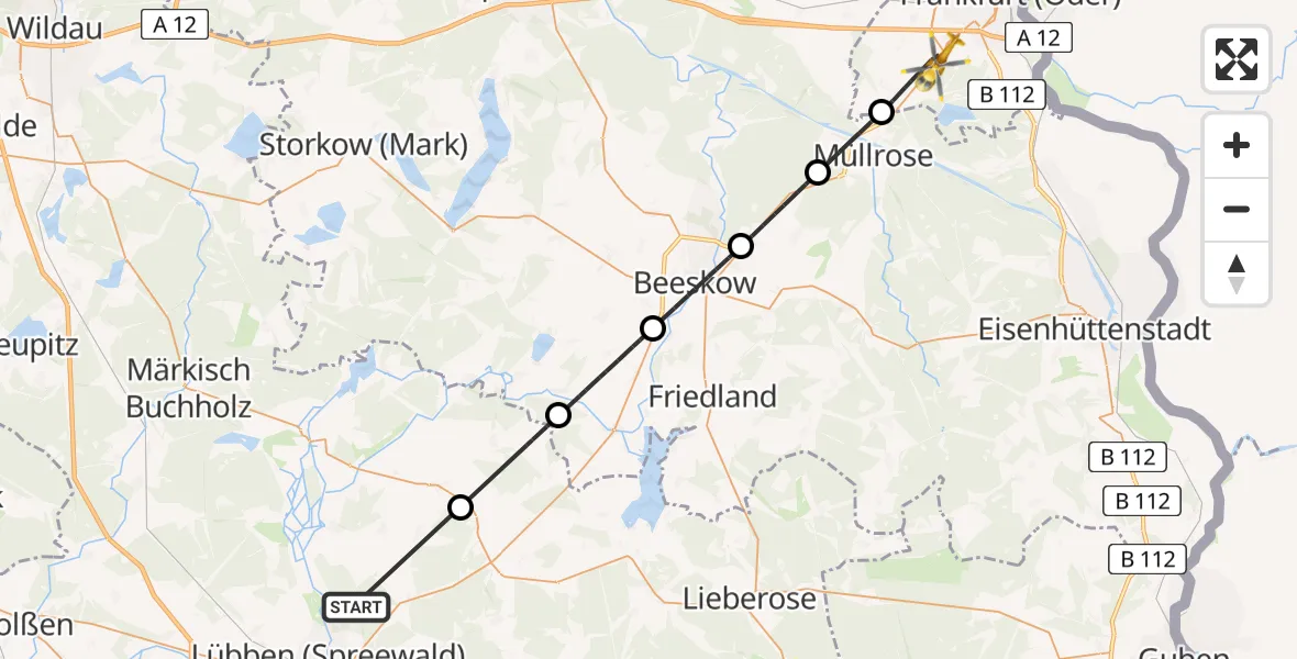 Flugroute Rettungshubschrauber Lübben (Spreewald) - Frankfurt (Oder), 05 Juni 2026, 09:48