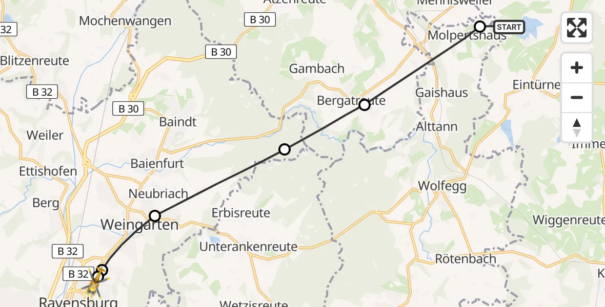 Flugroute Rettungshubschrauber Bad Wurzach - Sankt Elisabeth Hospital, 05 Juni 2026, 09:49