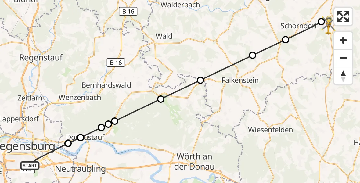 Flugroute Ambulanzhubschrauber Regensburg - Traitsching, 05 Juni 2026, 09:51