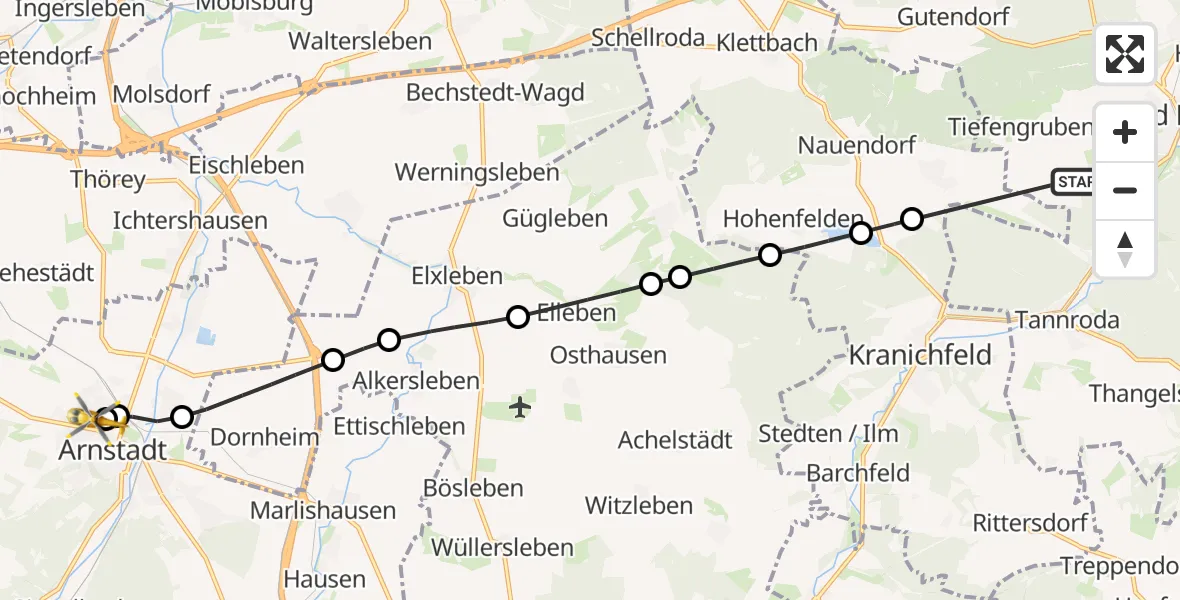 Flugroute Ambulanzhubschrauber Bad Berka - Ilm District Hospital Arnstadt-Ilmenau, 05 Juni 2026, 09:51