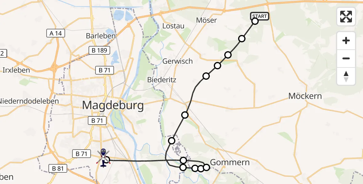 Flugroute Polizeihubschrauber Burg - Magdeburg City Flugplatz, 05 Juni 2026, 09:52