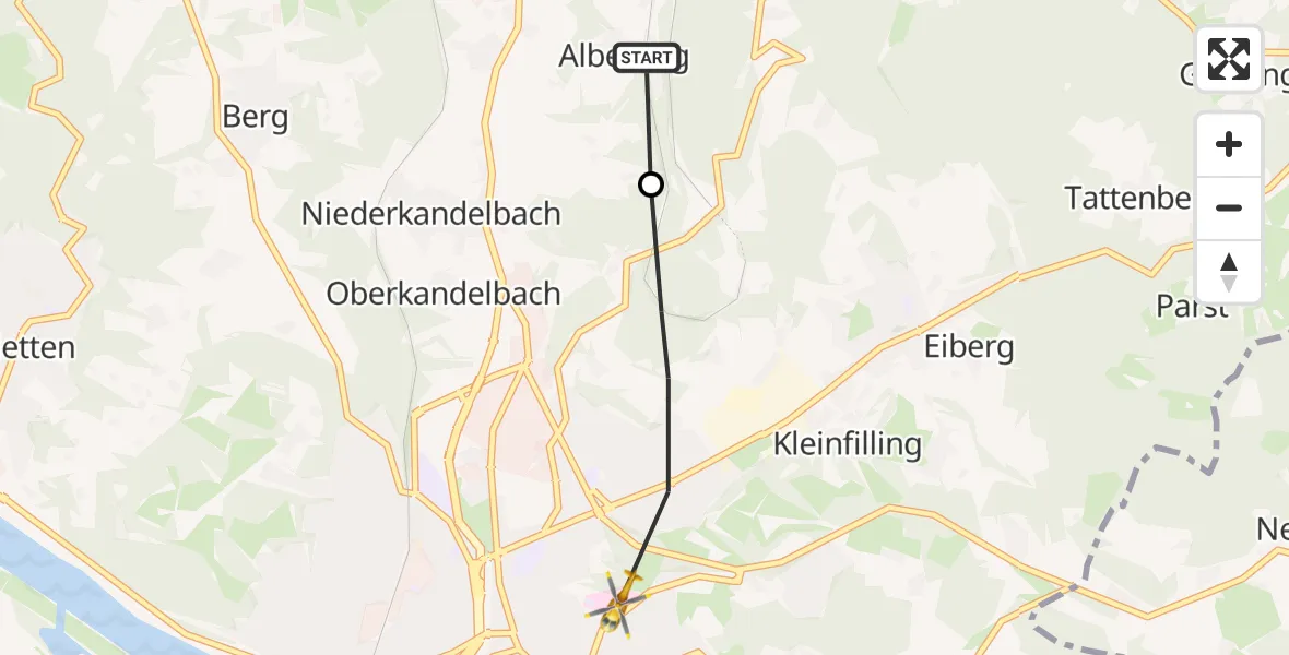 Flugroute Rettungshubschrauber Grafling - Deggendorf, 05 Juni 2026, 09:52