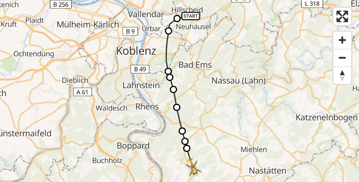 Flugroute Rettungshubschrauber Hillscheid - Dahlheim, 05 Juni 2026, 10:04