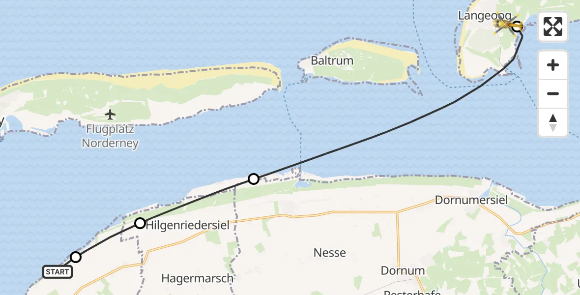 Flugroute Ambulanzhubschrauber Noordzee - Langeoog Flughafen, 05 Juni 2026, 10:07