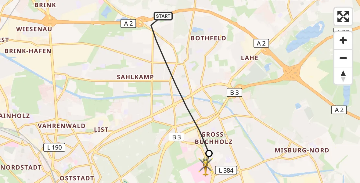 Flugroute Rettungshubschrauber Hannover - Hannover Luftrettung Hubschrauberlandeplatz (Christoph 4), 05 Juni 2026, 10:12