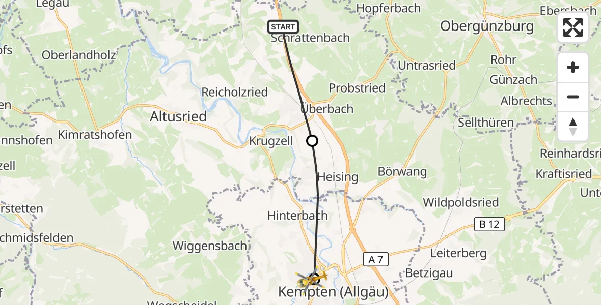 Flugroute Rettungshubschrauber Dietmannsried - Kempten (Allgäu), 05 Juni 2026, 10:13