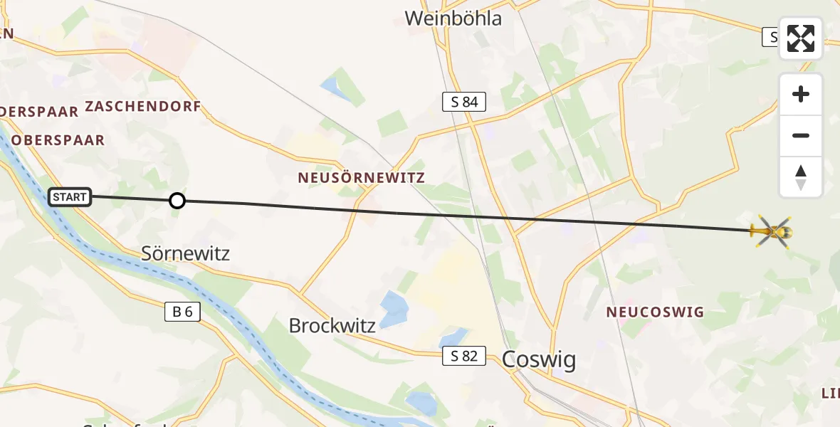Flugroute Rettungshubschrauber Meißen - Coswig, 05 Juni 2026, 10:22