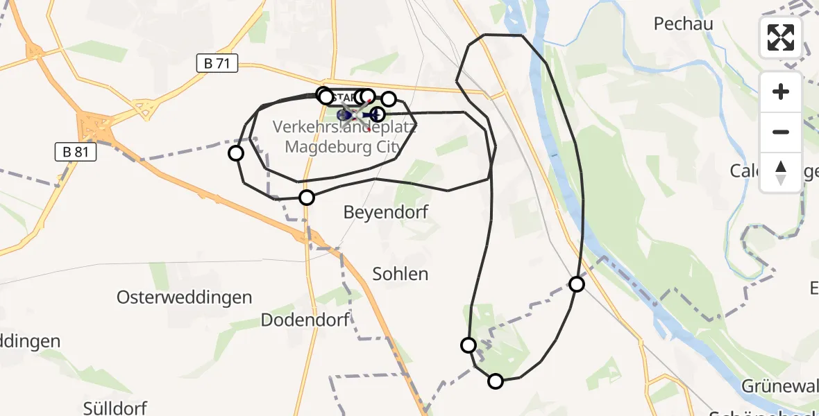 Flugroute Polizeihubschrauber Magdeburg City Flugplatz - Magdeburg City Flugplatz, 05 Juni 2026, 10:23