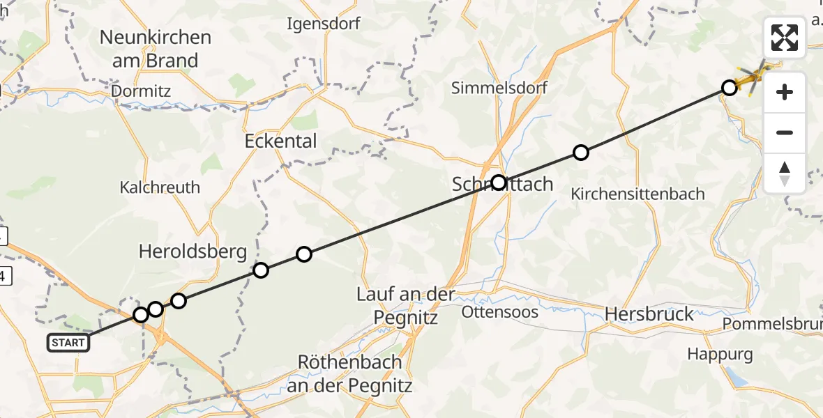 Flugroute Ambulanzhubschrauber Flughafen Nuremberg - Hartenstein, 05 Juni 2026, 10:30