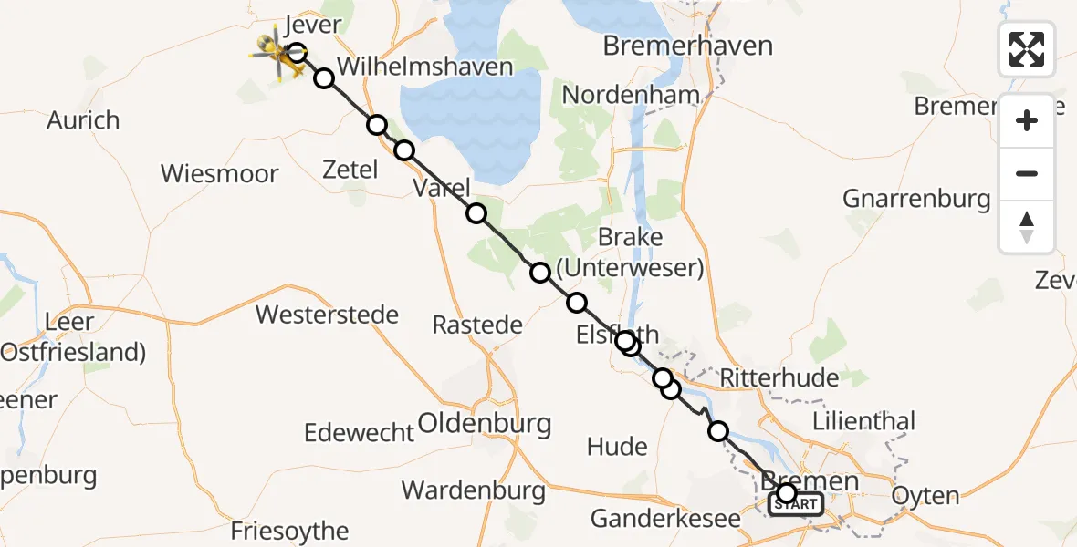 Flugroute Rettungshubschrauber Flughafen Bremen - Jever, 05 Juni 2026, 10:29