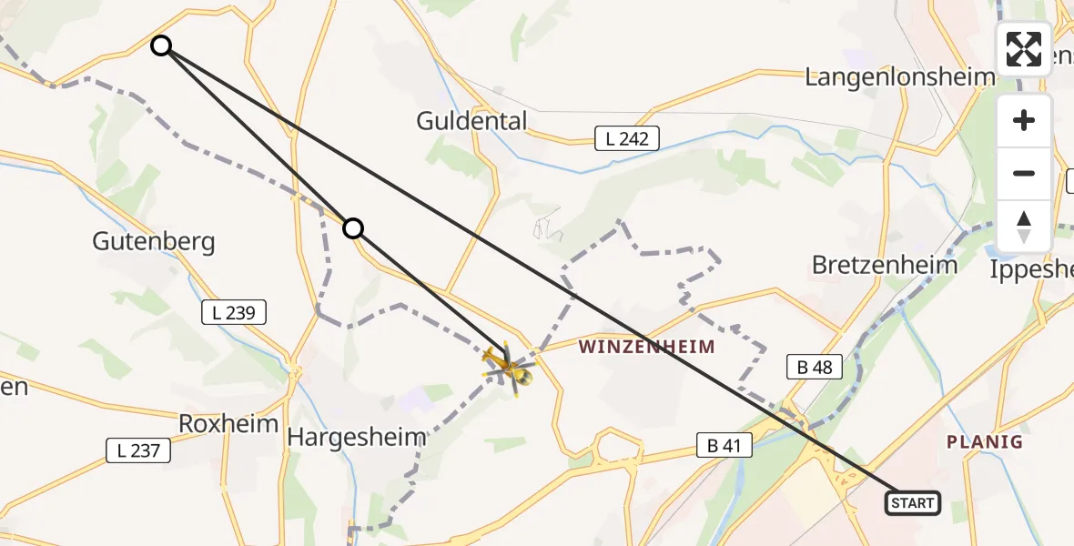 Flugroute Rettungshubschrauber Bad Kreuznach - Guldental, 05 Juni 2026, 10:33