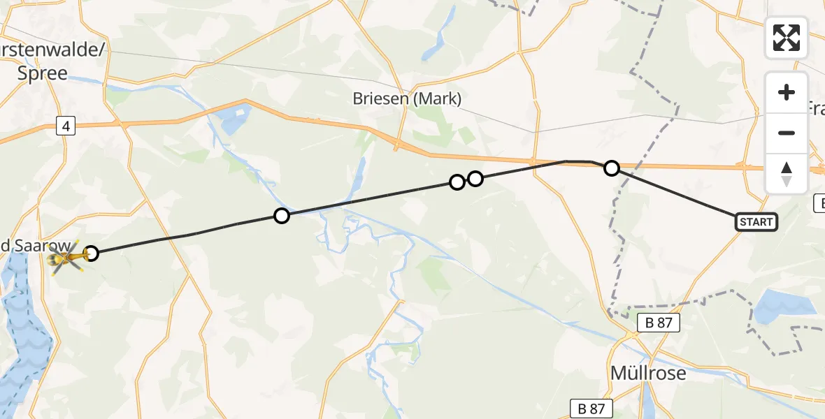 Flugroute Rettungshubschrauber Frankfurt (Oder) - Bad Saarow, 05 Juni 2026, 10:35