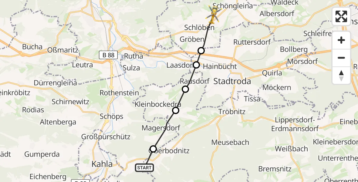 Flugroute Rettungshubschrauber Oberbodnitz - Schlöben, 05 Juni 2026, 10:41