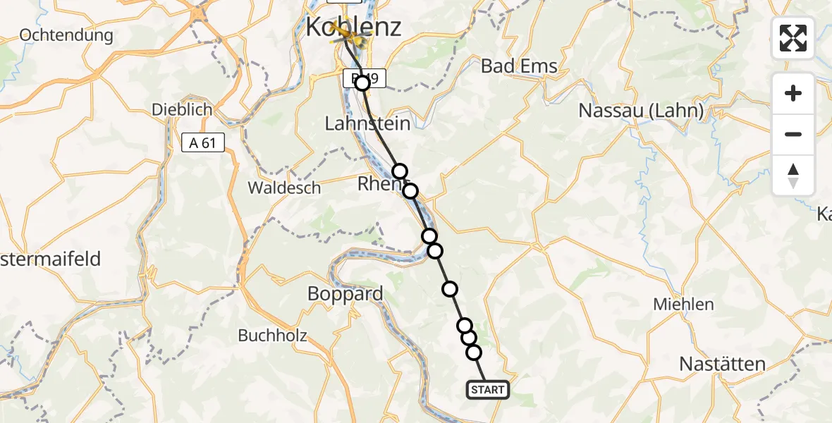 Flugroute Rettungshubschrauber Prath - Koblenz, 05 Juni 2026, 10:44