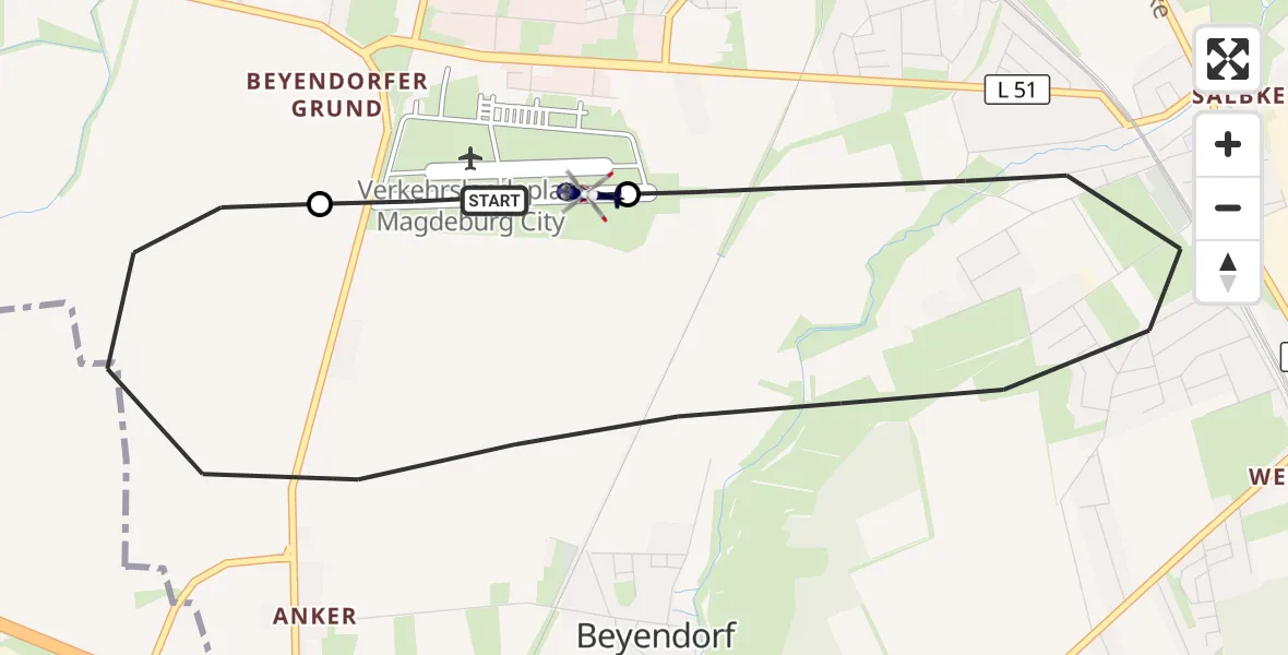 Flugroute Polizeihubschrauber Magdeburg City Flugplatz - Magdeburg City Flugplatz, 05 Juni 2026, 11:09
