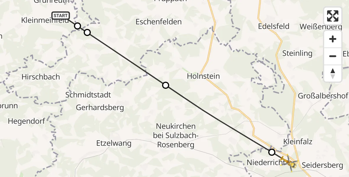 Flugroute Ambulanzhubschrauber Hartenstein - Sulzbach-Rosenberg, 05 Juni 2026, 11:22