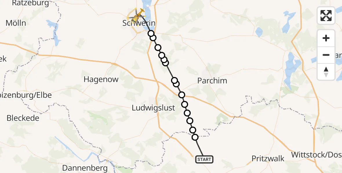 Flugroute Rettungshubschrauber Karstädt - Schwerin, 05 Juni 2026, 11:30