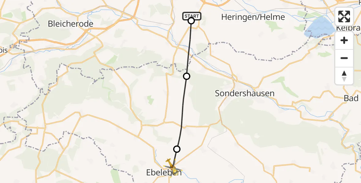 Flugroute Rettungshubschrauber Nordhausen - Ebeleben, 05 Juni 2026, 11:31