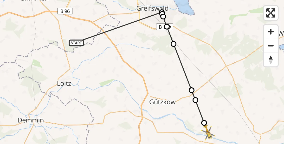Flugroute Rettungshubschrauber Süderholz - Groß Polzin, 05 Juni 2026, 11:33