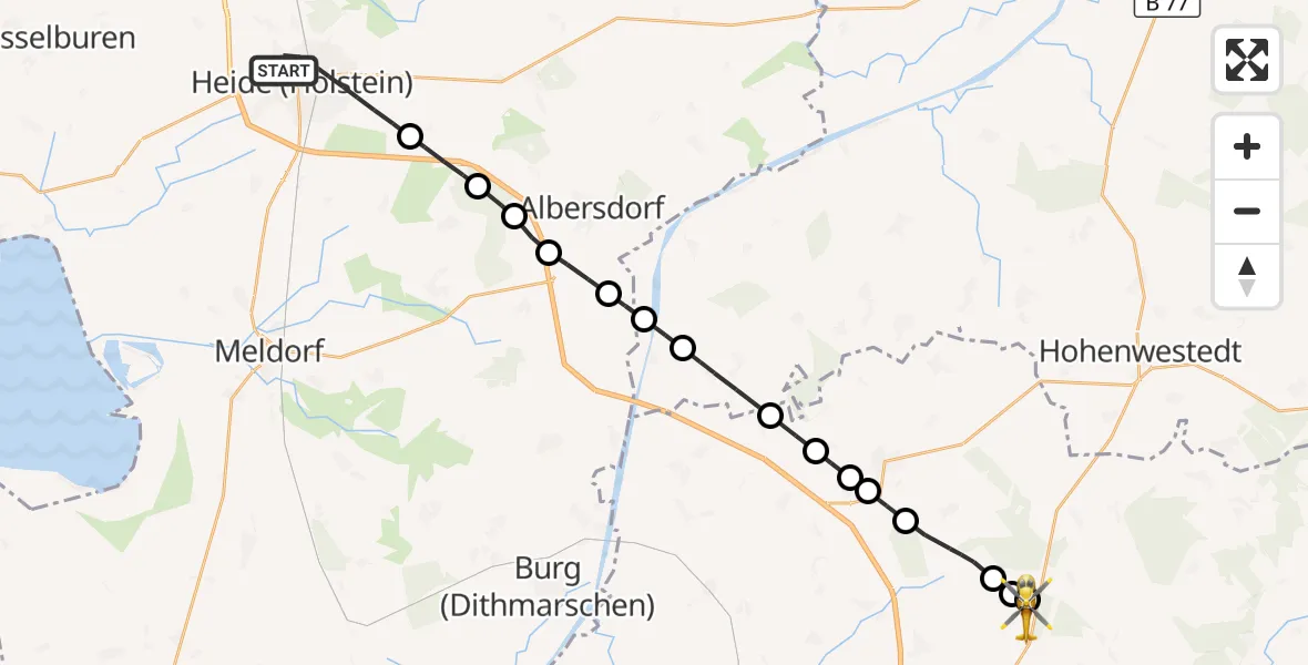 Flugroute Rettungshubschrauber Heide - Itzehoe Hungriger Wolf Flugplatz, 05 Juni 2026, 11:49