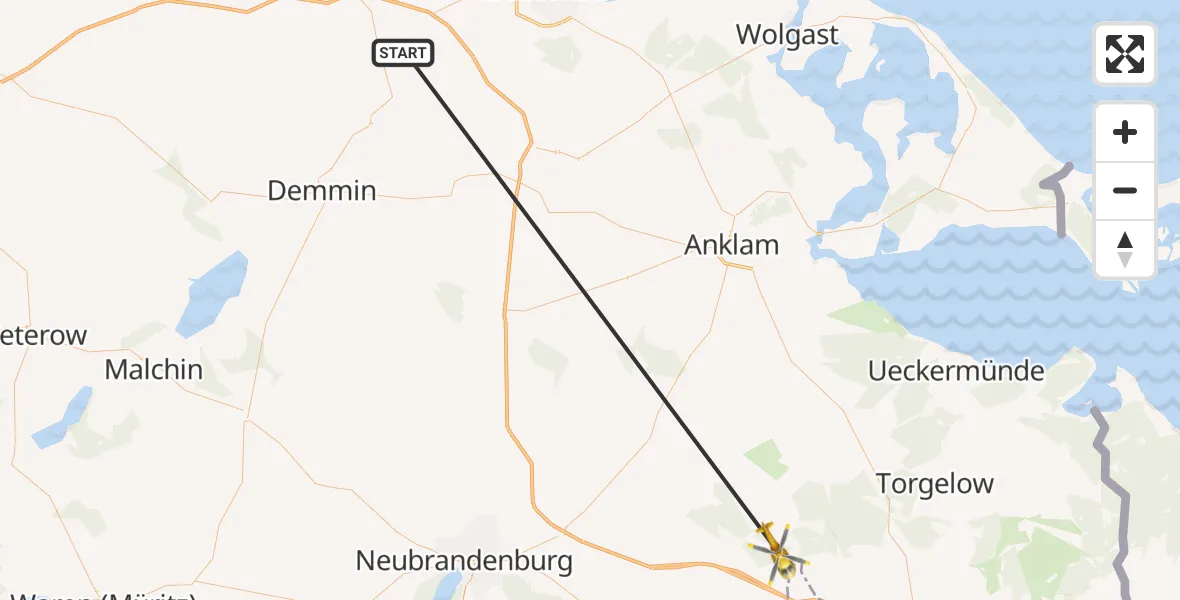 Flugroute Rettungshubschrauber Süderholz - Strasburg (Uckermark), 05 Juni 2026, 11:52