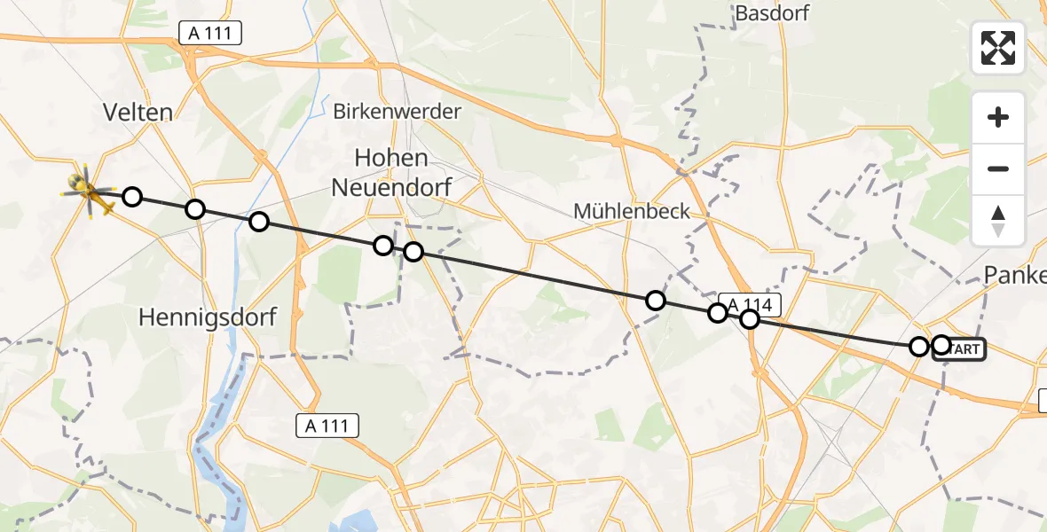 Flugroute Rettungshubschrauber Helios Clinic Berlin-Buch - Oberkrämer, 05 Juni 2026, 12:05