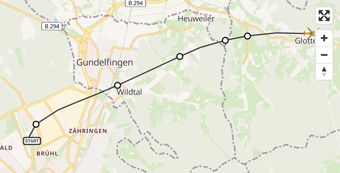 Flugroute Rettungshubschrauber Freiburg im Breisgau Flugplatz - Glottertal, 05 Juni 2026, 12:06