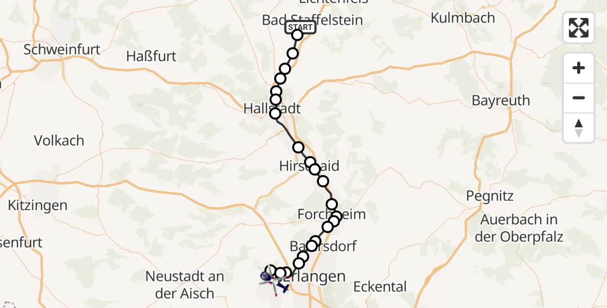 Flugroute Polizeihubschrauber Bad Staffelstein - Herzogenaurach, 05 Juni 2026, 12:14