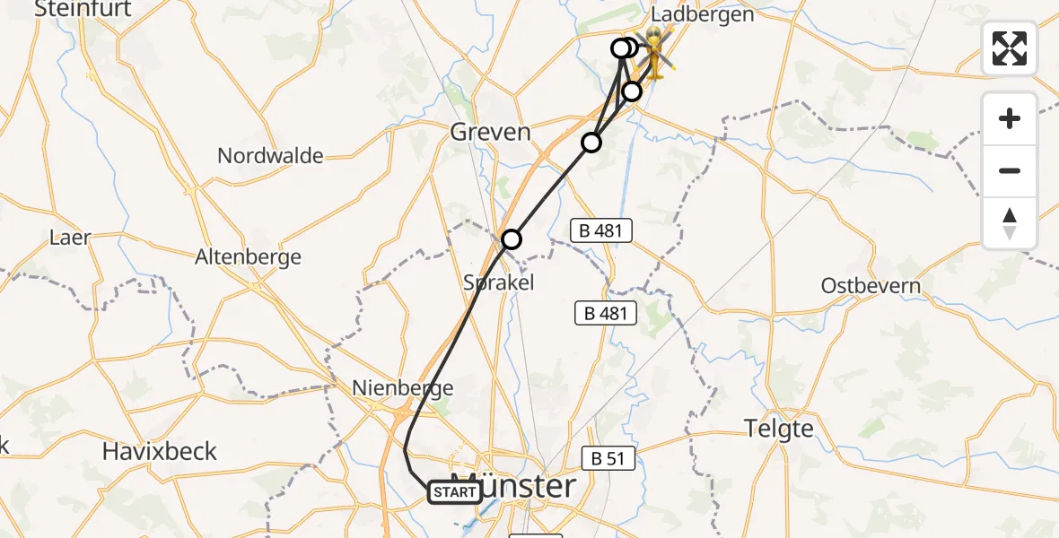 Flugroute Ambulanzhubschrauber Münster - Greven, 05 Juni 2026, 12:25