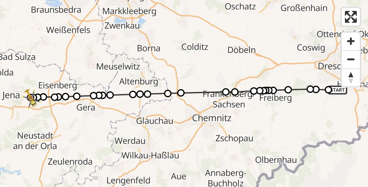 Flugroute Rettungshubschrauber Kreischa - Jena-Schöngleina Flugplatz, 05 Juni 2026, 12:27