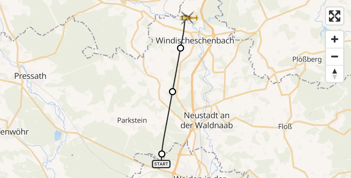 Flugroute Rettungshubschrauber Weiden i.d.OPf. - Windischeschenbach, 05 Juni 2026, 12:34