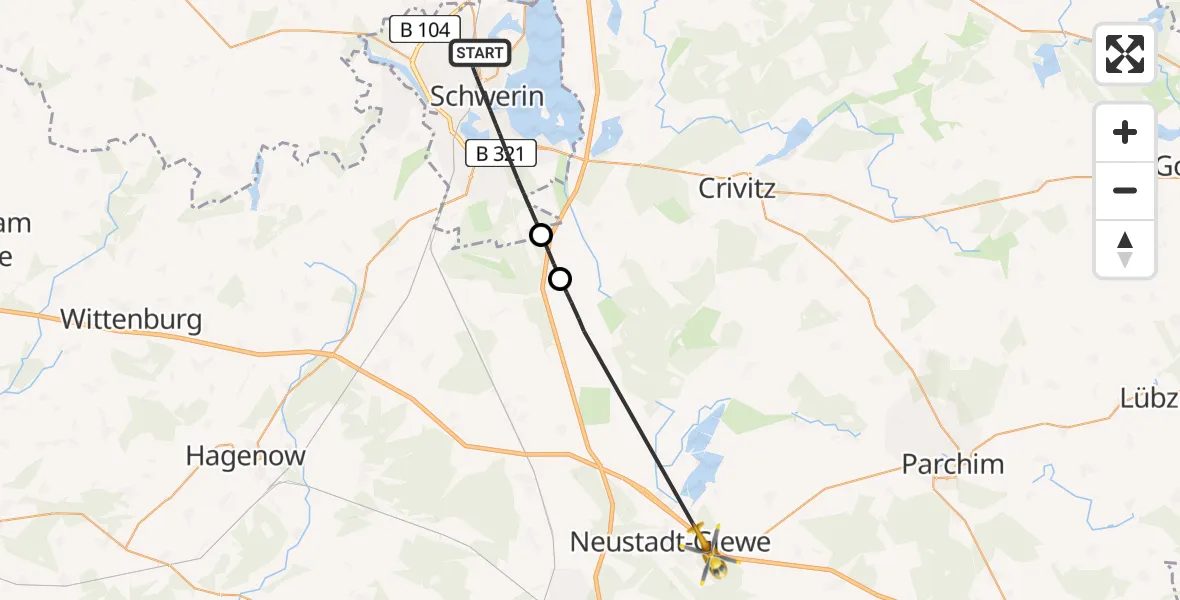 Flugroute Rettungshubschrauber Schwerin - Neustadt-Glewe, 05 Juni 2026, 12:38