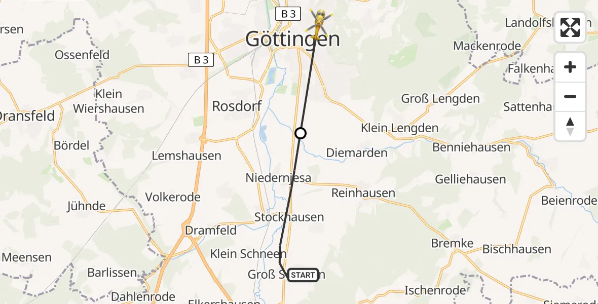 Flugroute Rettungshubschrauber Friedland - Göttingen, 05 Juni 2026, 12:39