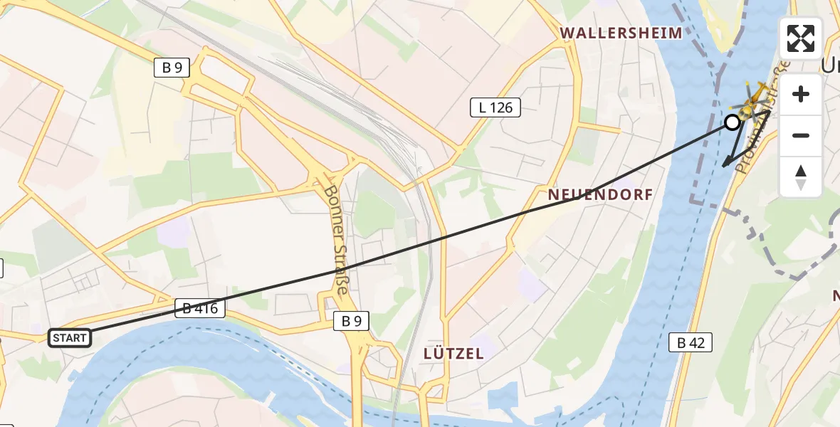 Flugroute Rettungshubschrauber Koblenz - Urbar, 05 Juni 2026, 12:40