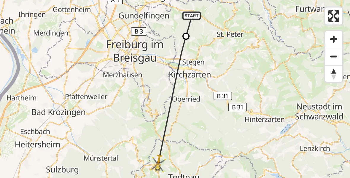 Flugroute Rettungshubschrauber Glottertal - Wieden, 05 Juni 2026, 12:41