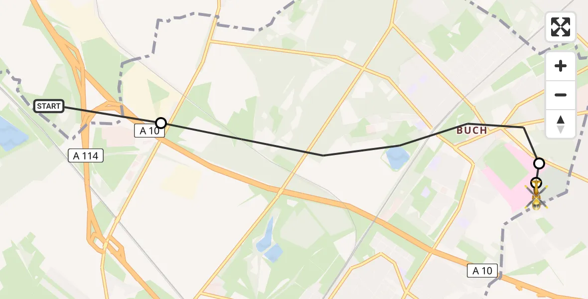 Flugroute Rettungshubschrauber Wandlitz - Helios Clinic Berlin-Buch, 05 Juni 2026, 12:49