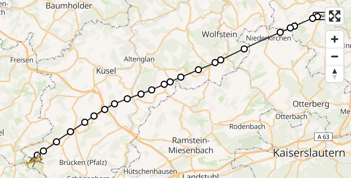 Flugroute Rettungshubschrauber Imsweiler UL - Breitenbach, 05 Juni 2026, 12:54