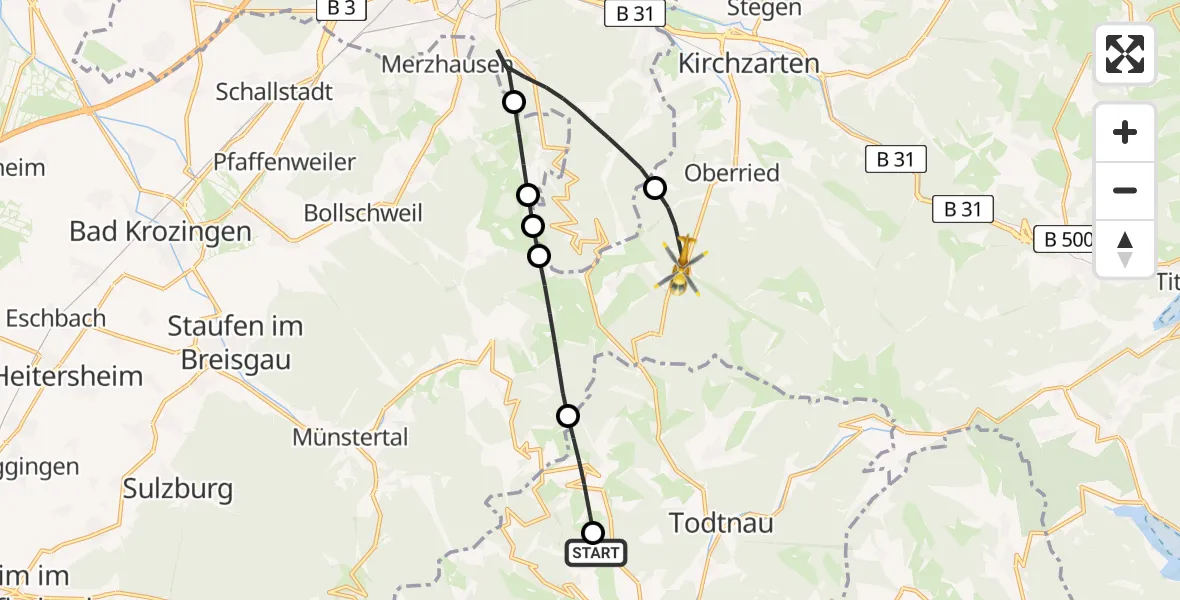Flugroute Rettungshubschrauber Aitern - Oberried, 05 Juni 2026, 13:10