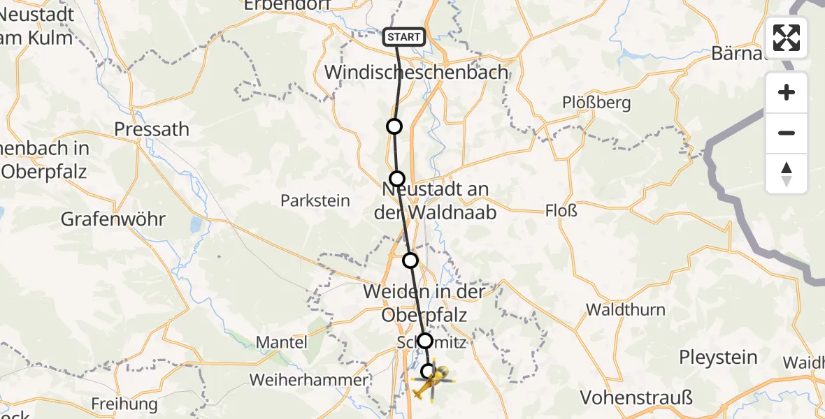 Flugroute Rettungshubschrauber Windischeschenbach - Pirk, 05 Juni 2026, 13:12