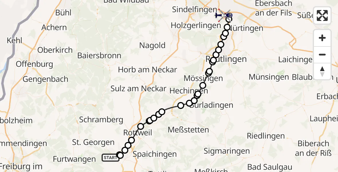 Flugroute Polizeihubschrauber Villingen-Schwenningen - Flughafen Stuttgart, 05 Juni 2026, 13:20