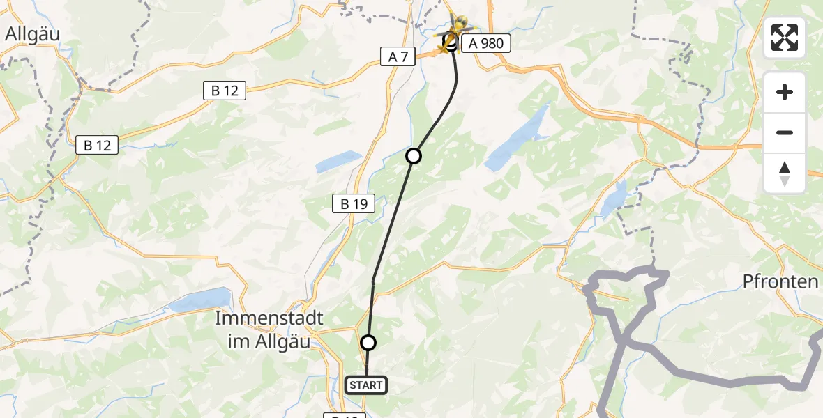Flugroute Rettungshubschrauber Burgberg i.Allgäu - Kempten-Durach Flugplatz, 05 Juni 2026, 13:27