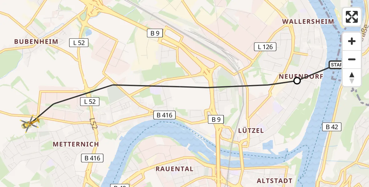 Flugroute Rettungshubschrauber Urbar - Koblenz, 05 Juni 2026, 13:29