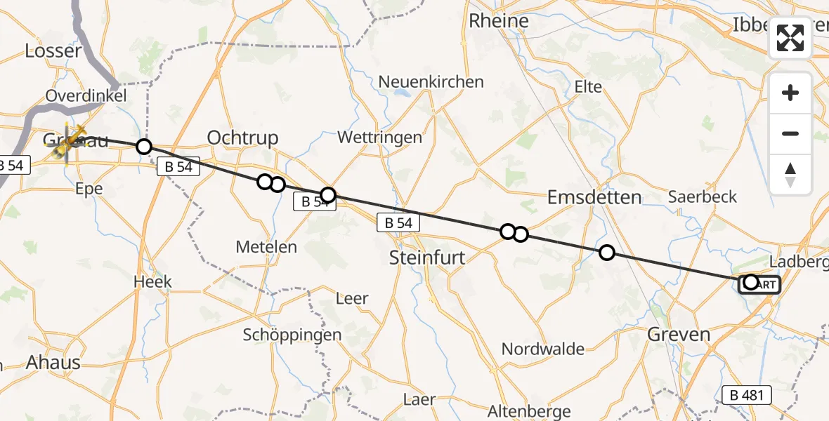 Flugroute Ambulanzhubschrauber Christoph  Westfalen-ADAC - Gronau (Westf.), 05 Juni 2026, 13:34
