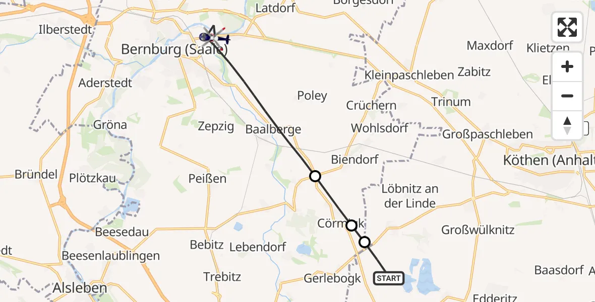 Flugroute Polizeihubschrauber Köthen (Anhalt) - Bernburg (Saale), 05 Juni 2026, 13:43
